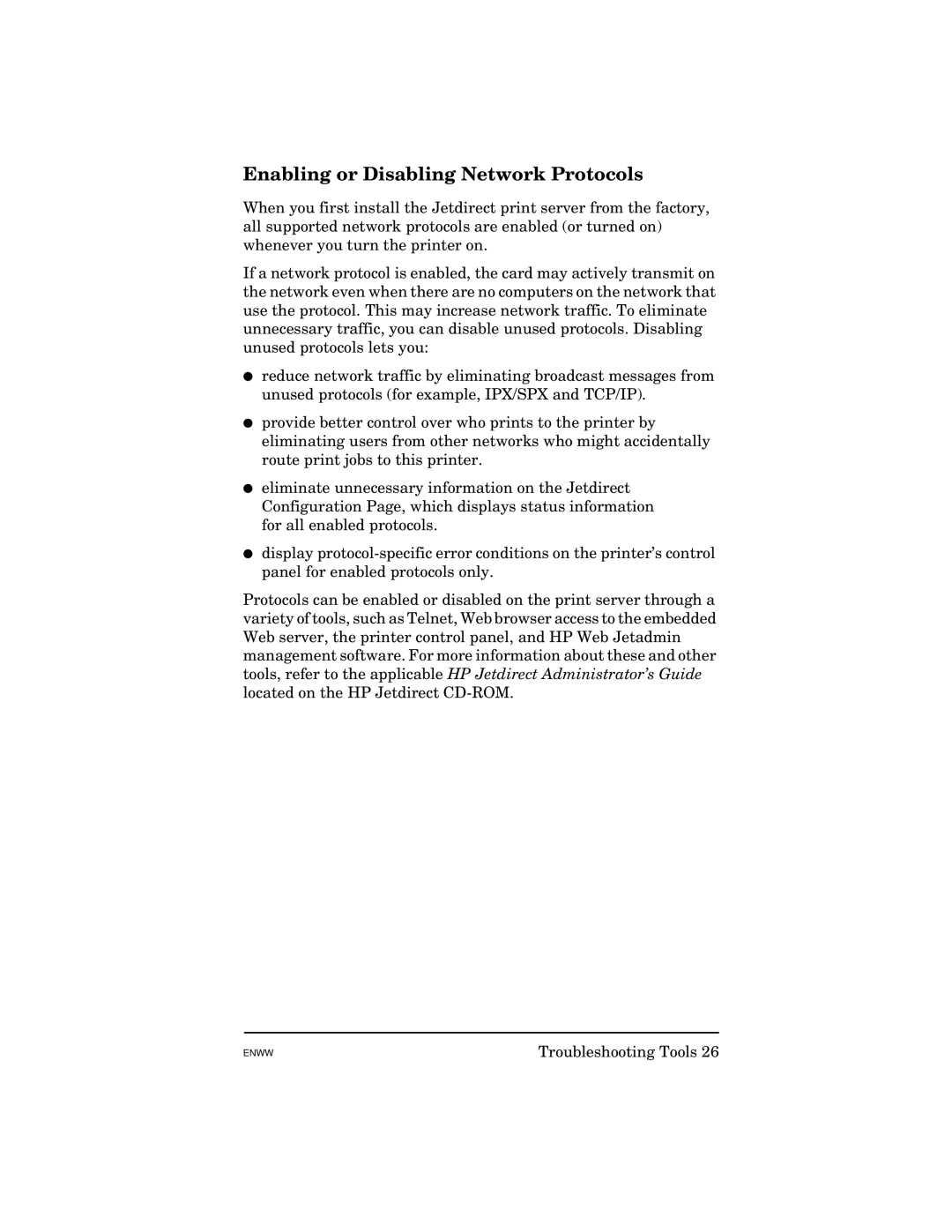 HP 615N manual Enabling or Disabling Network Protocols 