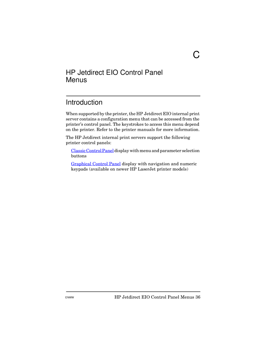 HP 615N manual HP Jetdirect EIO Control Panel Menus Introduction 