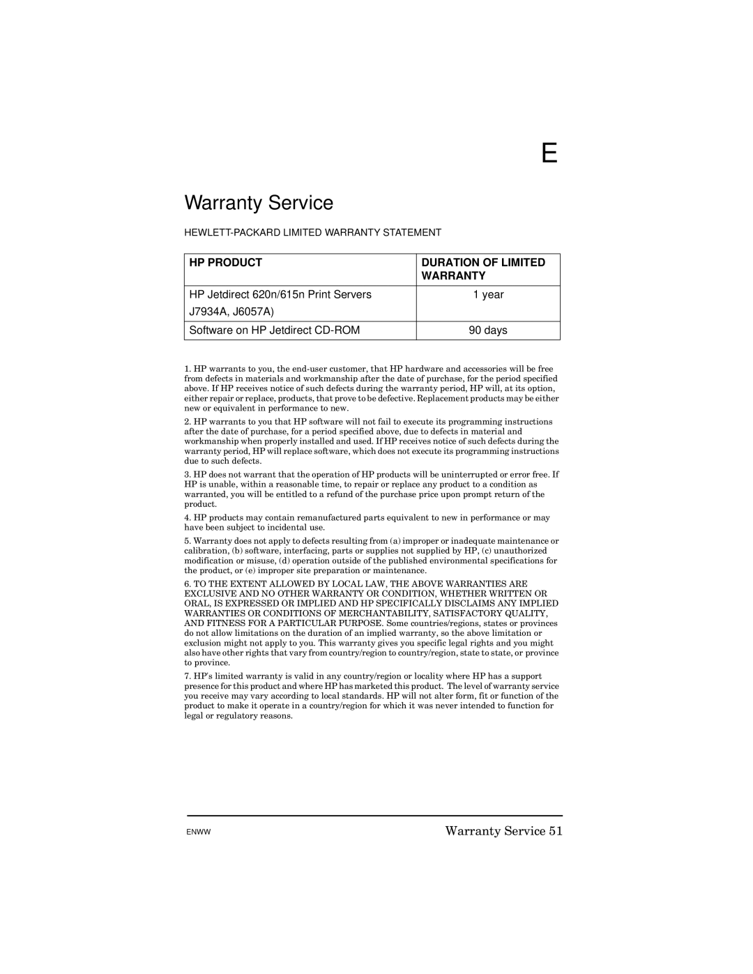 HP 615N manual Warranty Service, HP Product Duration of Limited Warranty 