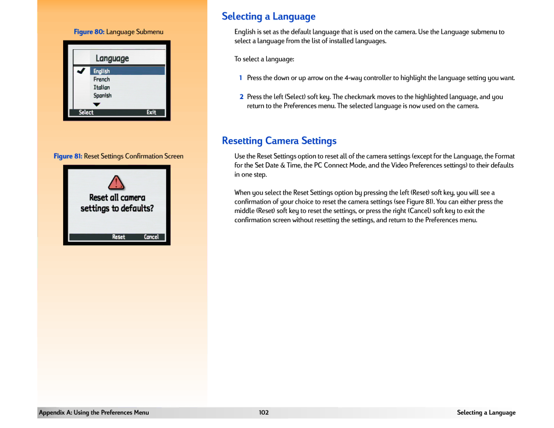 HP 618 manual Selecting a Language, Resetting Camera Settings, To select a language, One step 