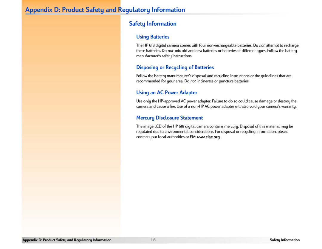 HP 618 manual Appendix D Product Safety and Regulatory Information, Safety Information 