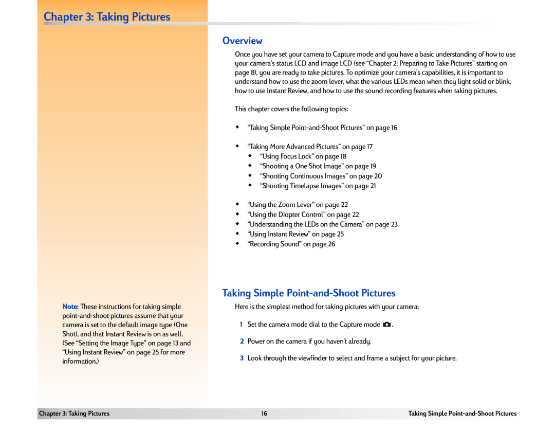 HP 618 manual Taking Pictures, Taking Simple Point-and-Shoot Pictures 