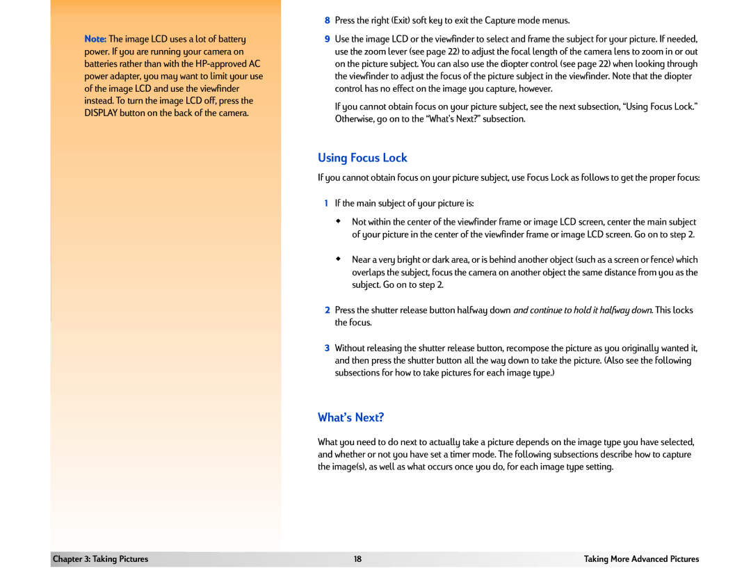 HP 618 manual Using Focus Lock, What’s Next?, If the main subject of your picture is 