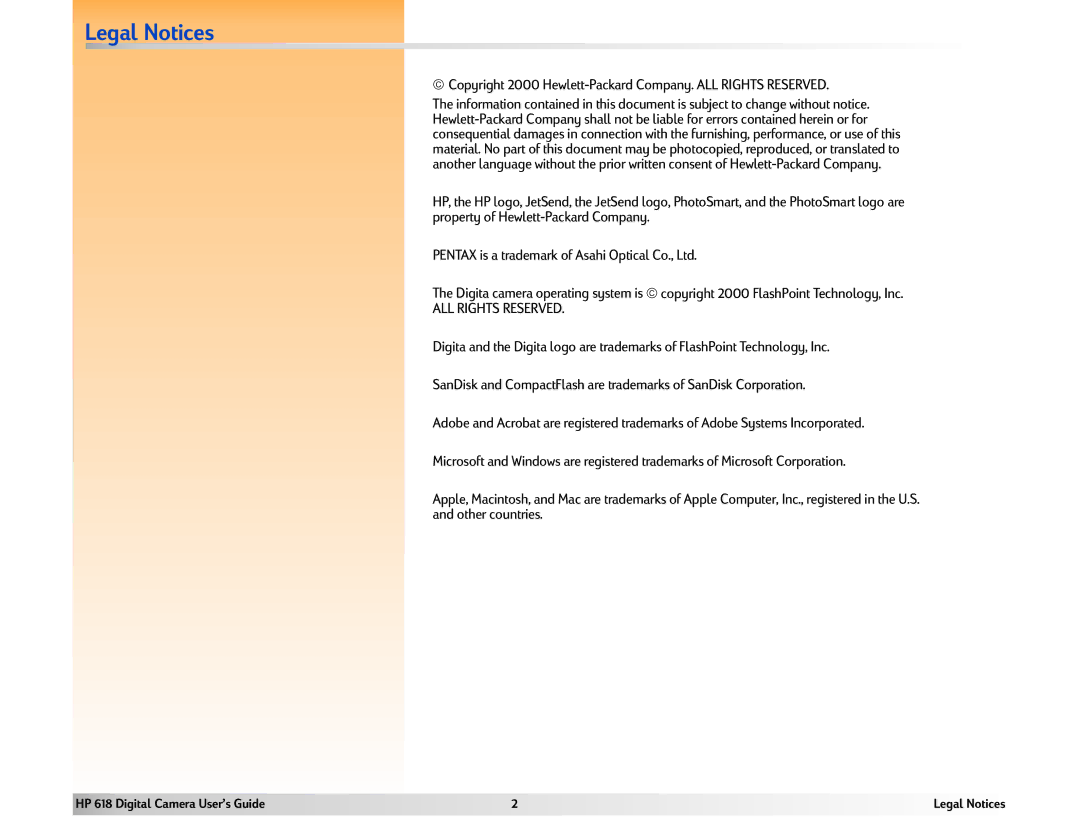 HP 618 manual Legal Notices, ALL Rights Reserved 