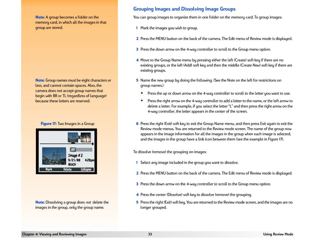 HP 618 manual Grouping Images and Dissolving Image Groups, Two Images in a Group 