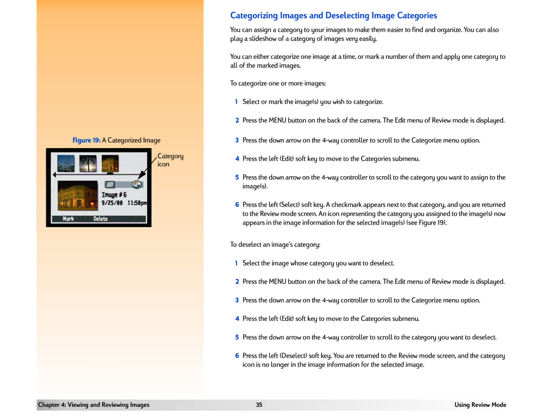 HP 618 manual Categorizing Images and Deselecting Image Categories, Categorized Image 