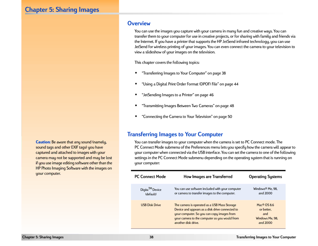 HP 618 manual Sharing Images, Transferring Images to Your Computer, PC Connect Mode How Images are Transferred 