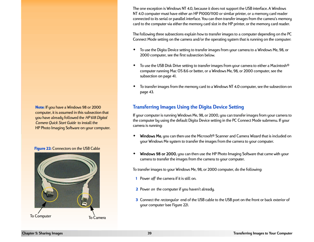 HP 618 manual Transferring Images Using the Digita Device Setting, HP Photo Imaging Software on your computer 