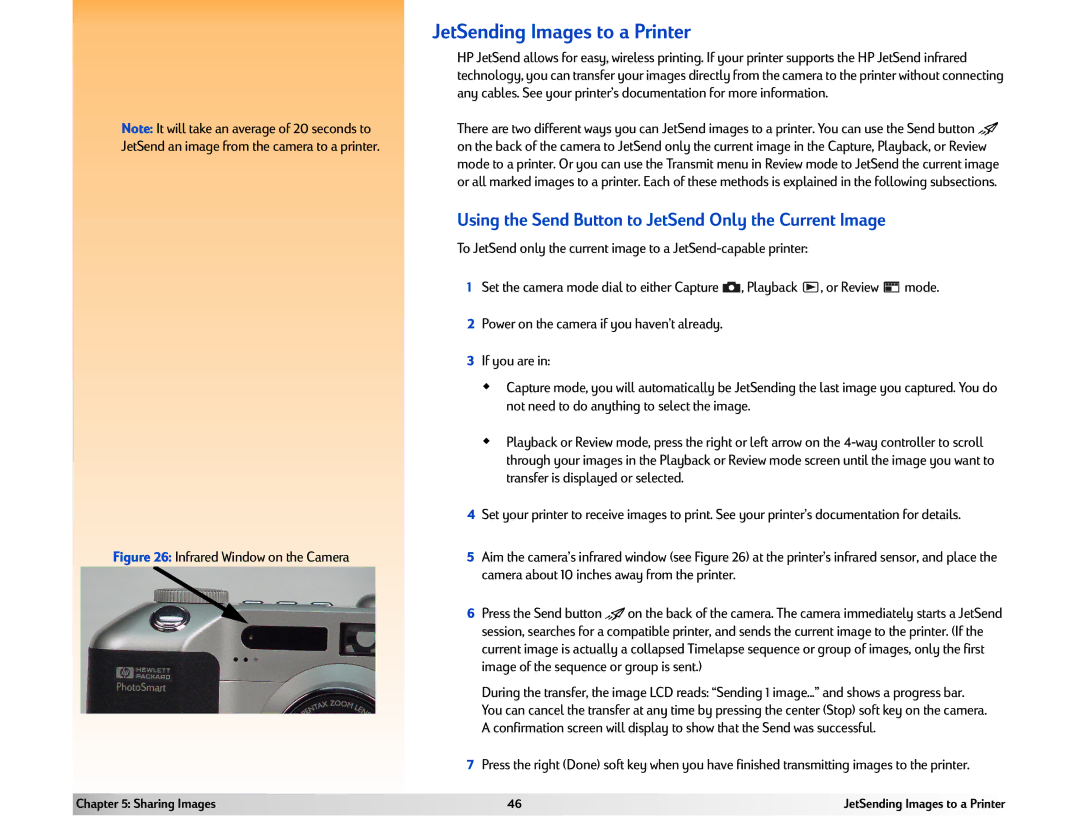 HP 618 manual JetSending Images to a Printer, Using the Send Button to JetSend Only the Current Image 