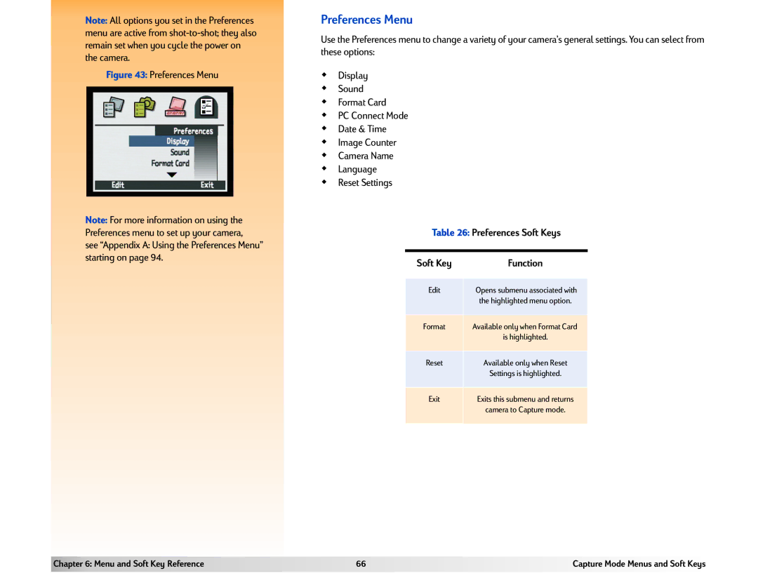 HP 618 manual Preferences Menu, Preferences Soft Keys 