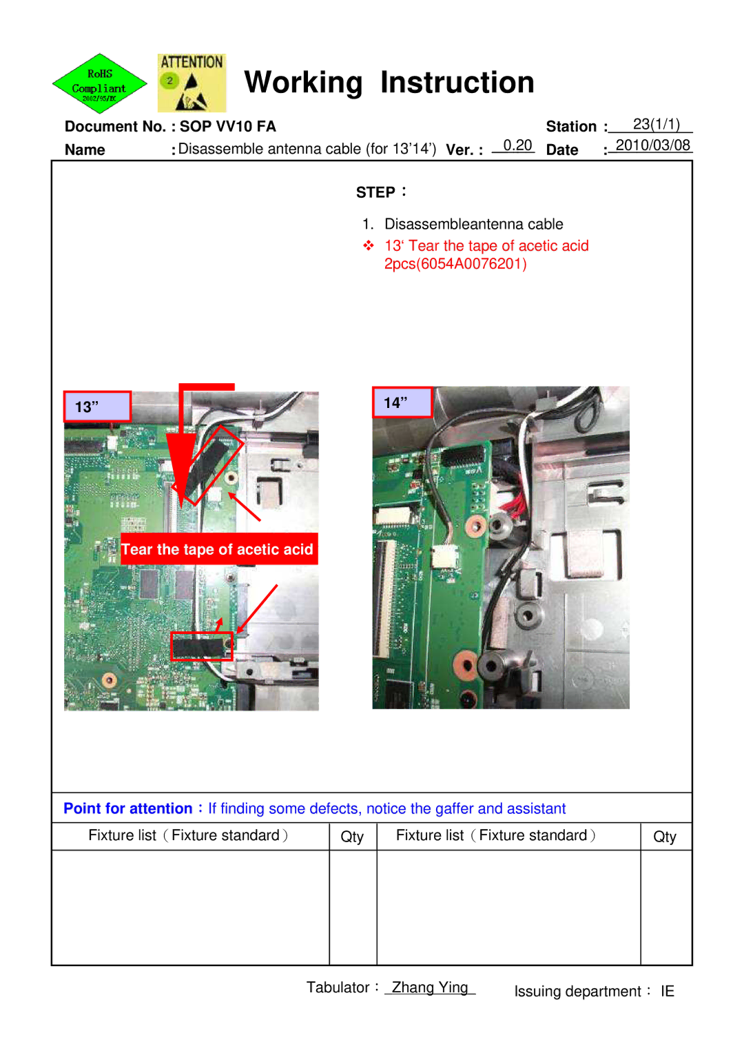 HP 620 manual Tear the tape of acetic acid 