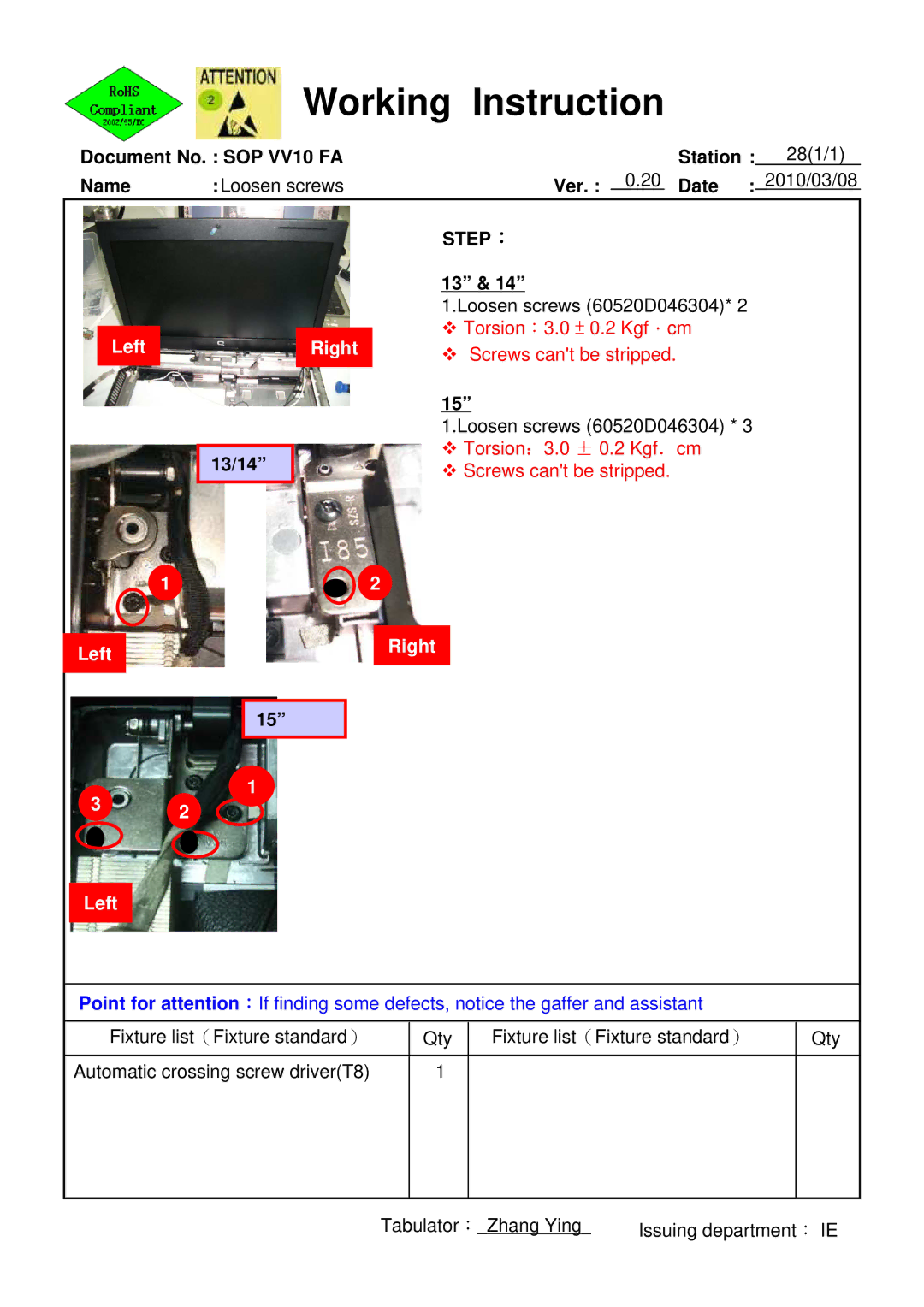 HP 620 manual Left, Right 