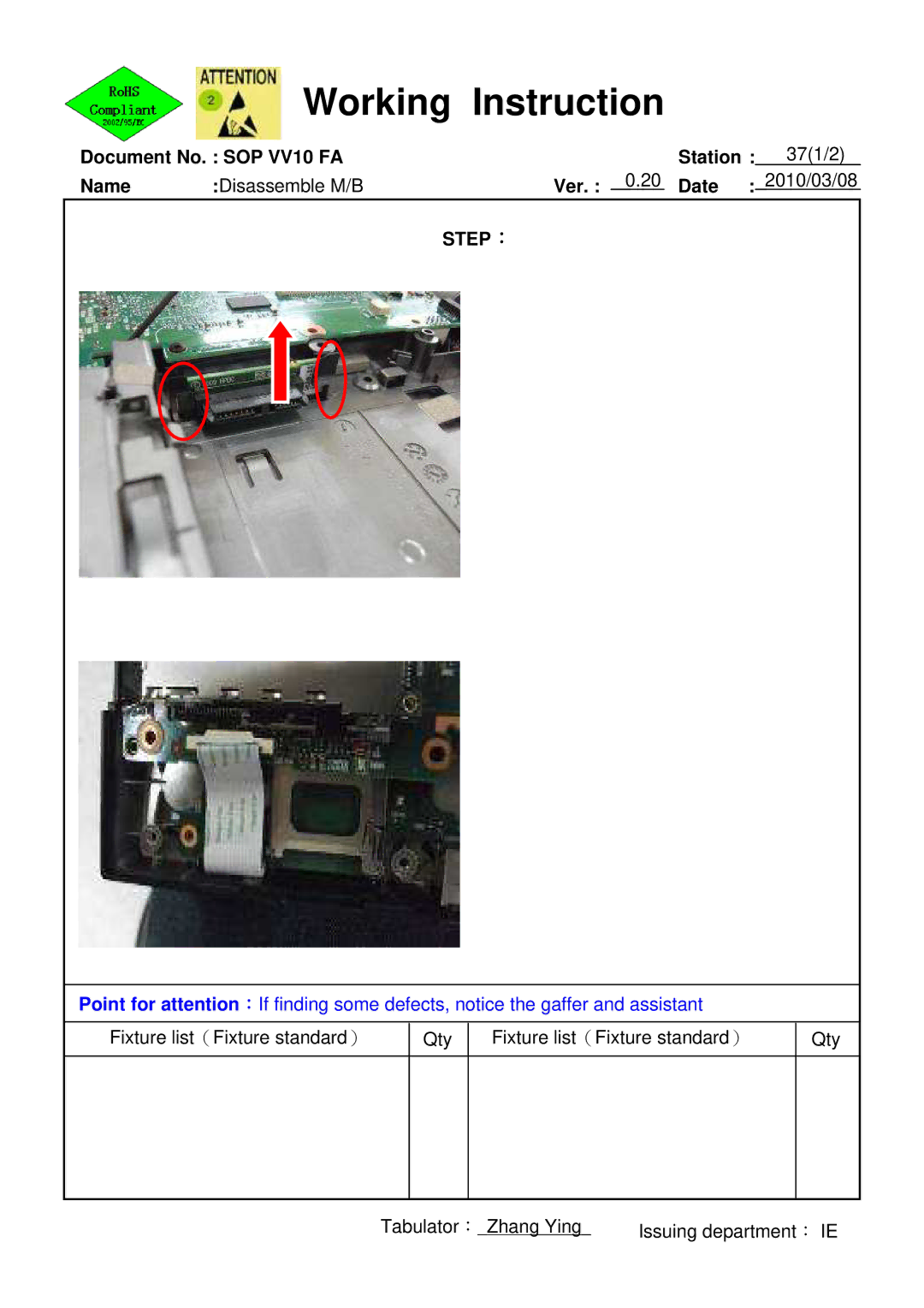 HP 620 manual Working Instruction 