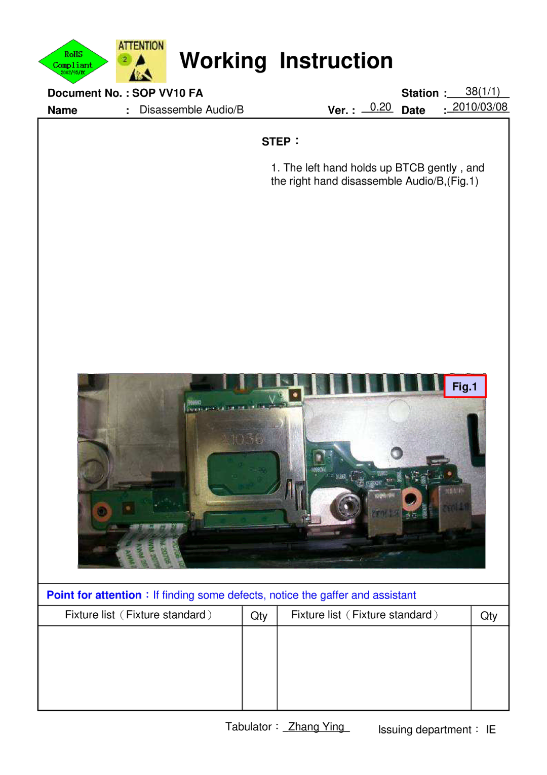 HP 620 manual Working Instruction 