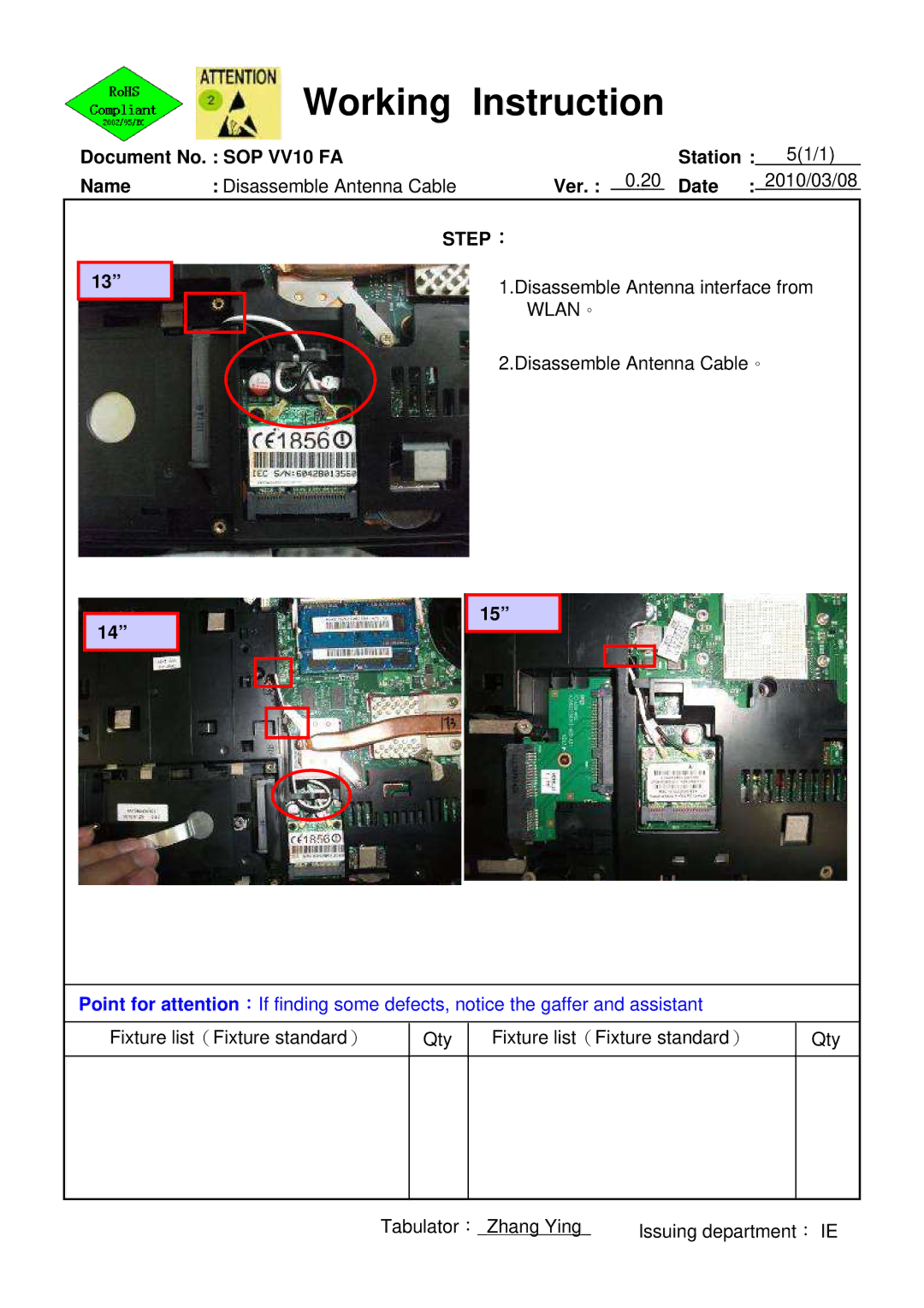 HP 620 manual Working Instruction 