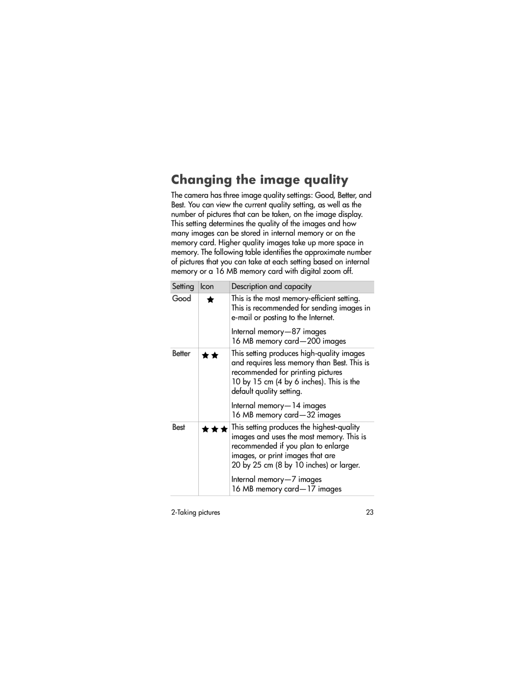 HP 620 manual Changing the image quality, Good, Better, Best 