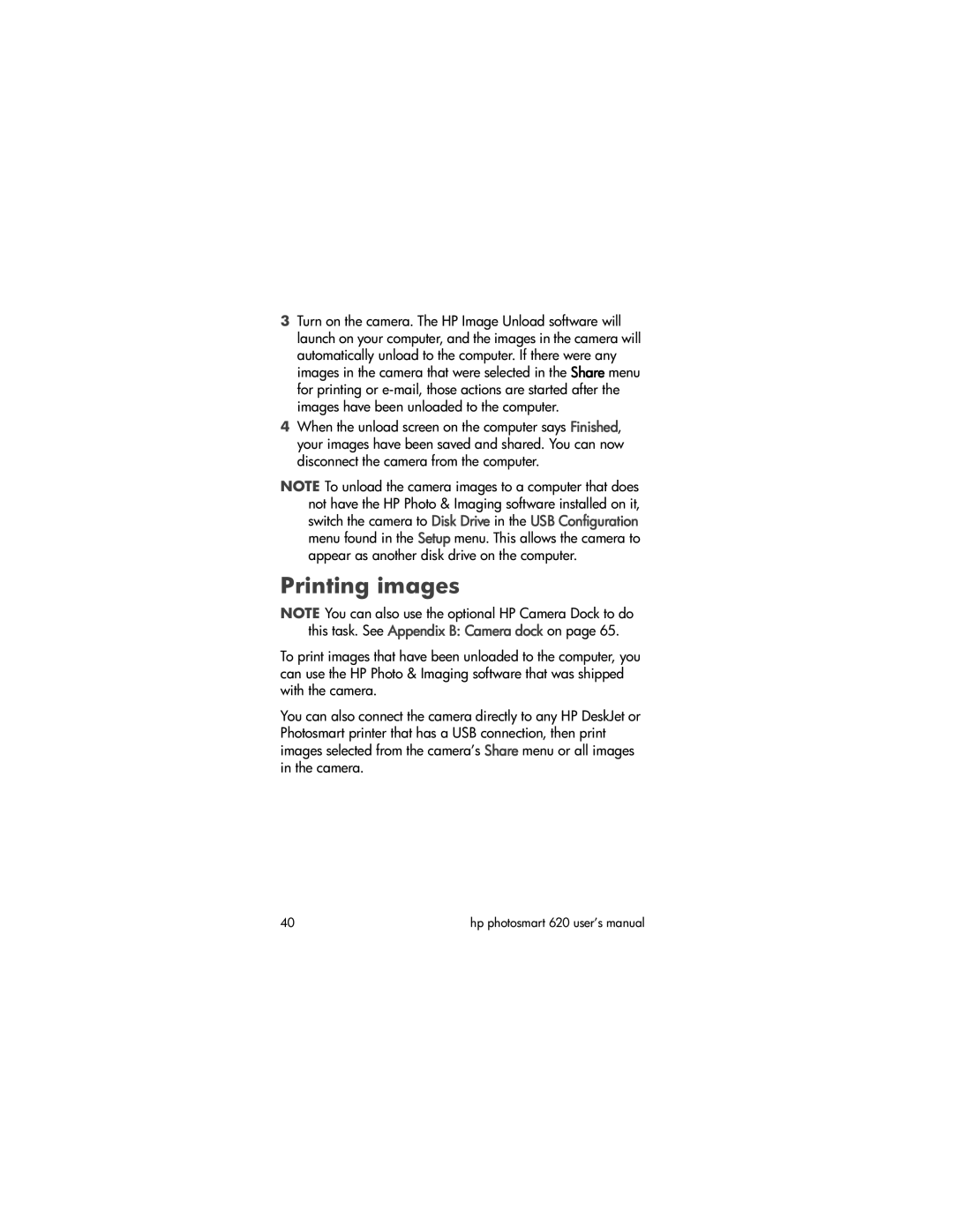 HP 620 manual Printing images 