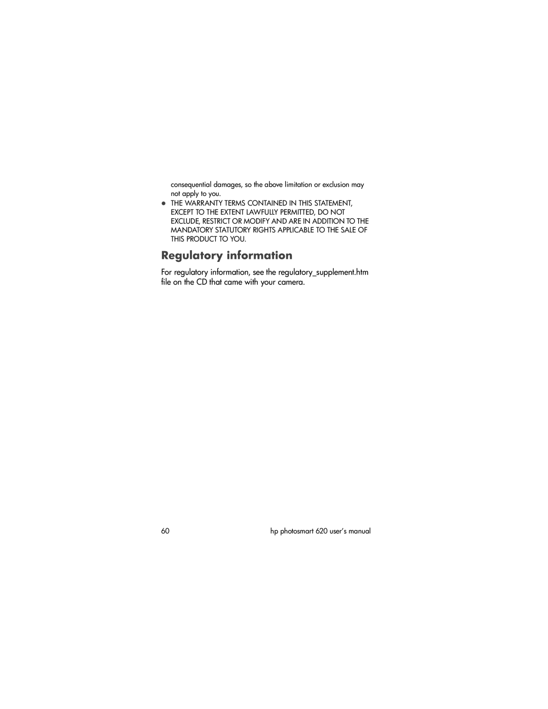 HP 620 manual Regulatory information 