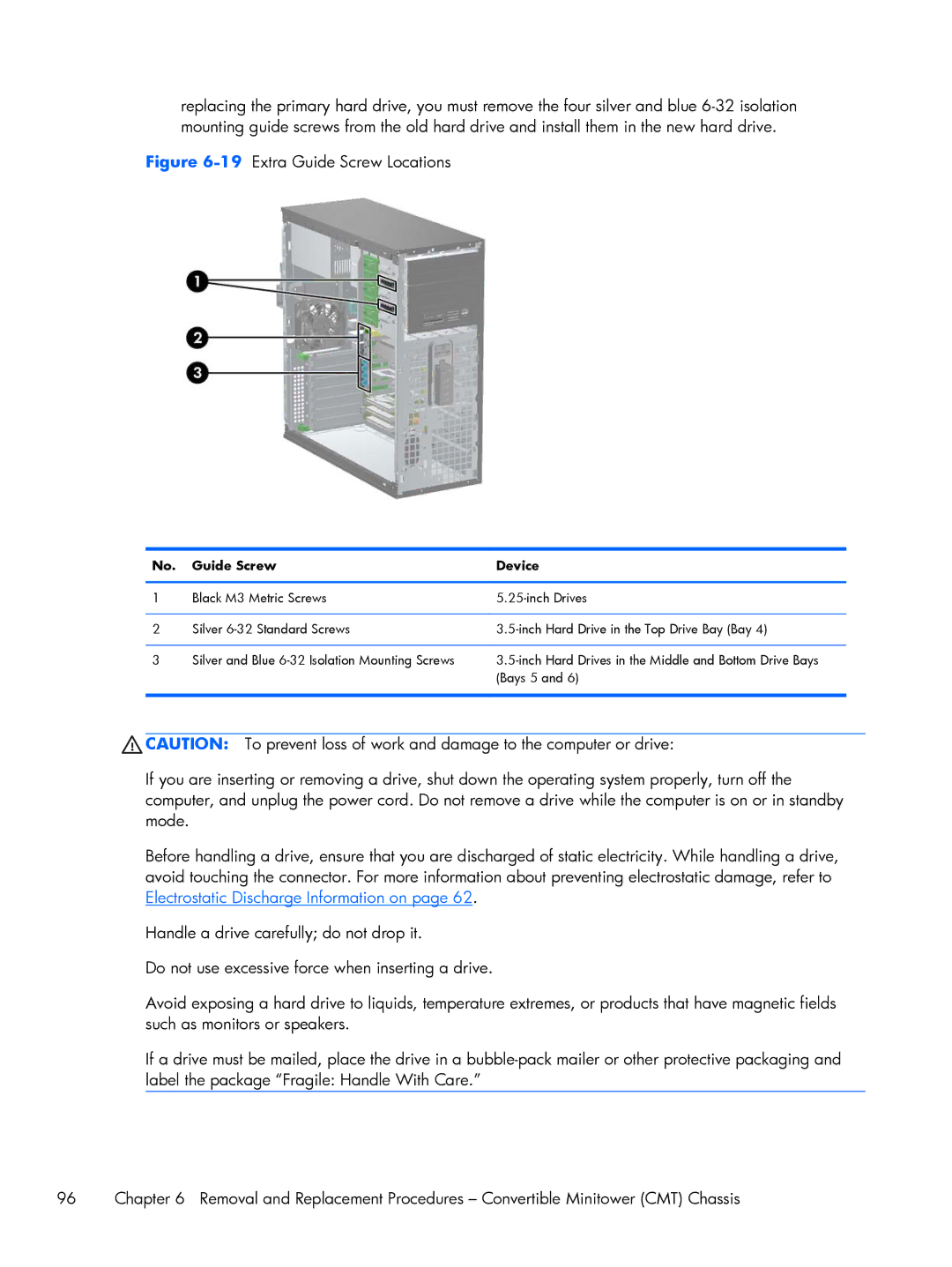 HP 6200 Pro H3D90USABA, 6200 PRO QN084AW#ABA, 6200 Pro A2W44UT#ABA manual 19Extra Guide Screw Locations, Guide Screw Device 