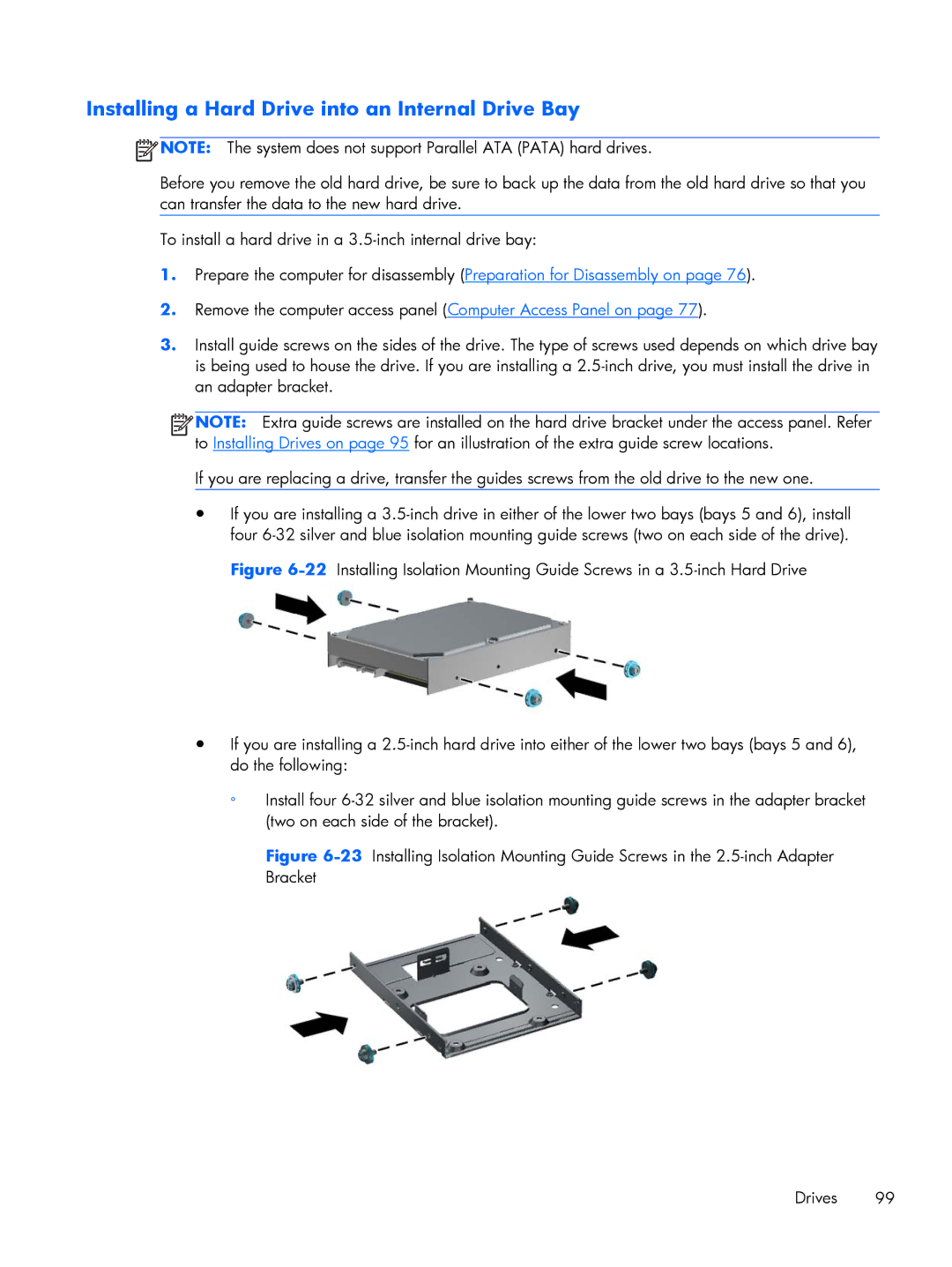 HP 8200 A2W54UT#ABA, 6200 Pro H3D90USABA, 6200 PRO QN084AW#ABA manual Installing a Hard Drive into an Internal Drive Bay 