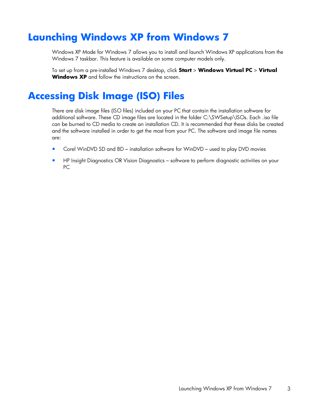 HP 8200 A2W54UT#ABA, 6200 Pro H3D90USABA manual Launching Windows XP from Windows, Accessing Disk Image ISO Files 
