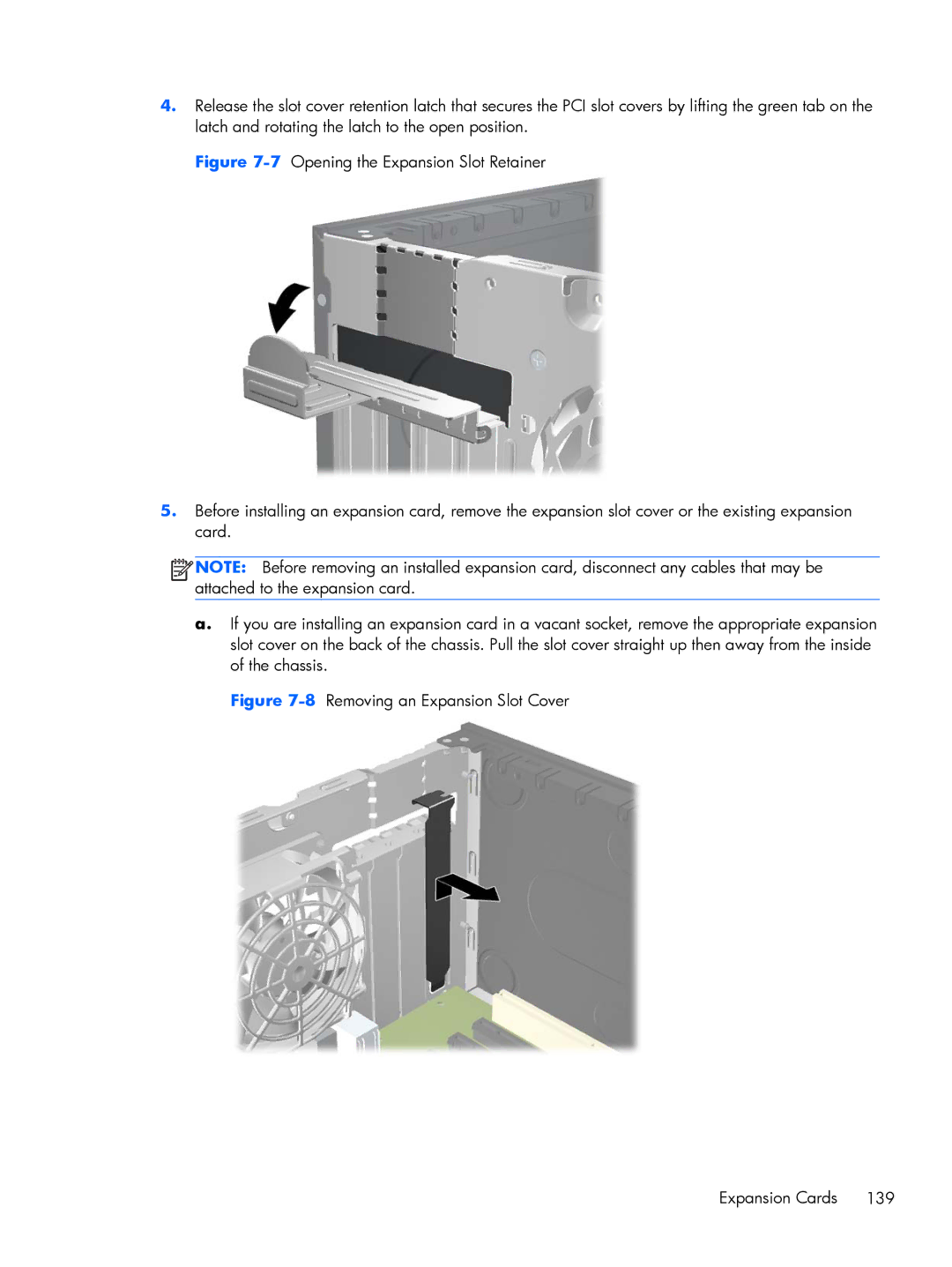 HP 8200 A2W54UT#ABA, 6200 Pro H3D90USABA, 6200 PRO QN084AW#ABA manual 8Removing an Expansion Slot Cover Expansion Cards 