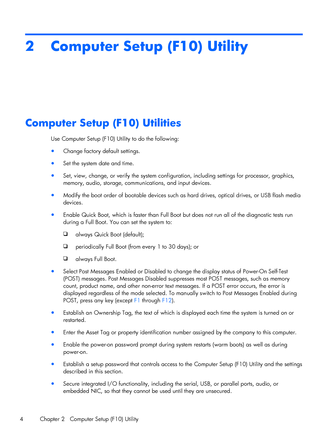 HP 6200 Pro H3D90USABA, 6200 PRO QN084AW#ABA, 6200 Pro A2W44UT#ABA Computer Setup F10 Utility, Computer Setup F10 Utilities 