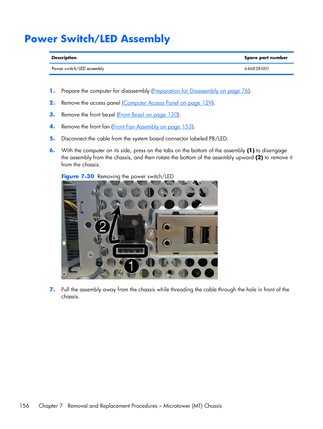 HP 6200 Pro H3D90USABA, 6200 PRO QN084AW#ABA, 6200 Pro A2W44UT#ABA, 8200 A2W54UT#ABA manual Power Switch/LED Assembly 