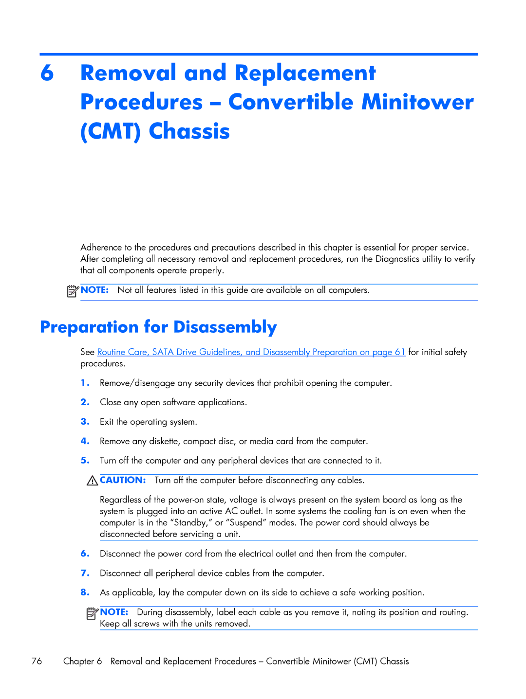 HP 6200 Pro H3D90USABA, 6200 PRO QN084AW#ABA, 6200 Pro A2W44UT#ABA, 8200 A2W54UT#ABA manual Preparation for Disassembly 