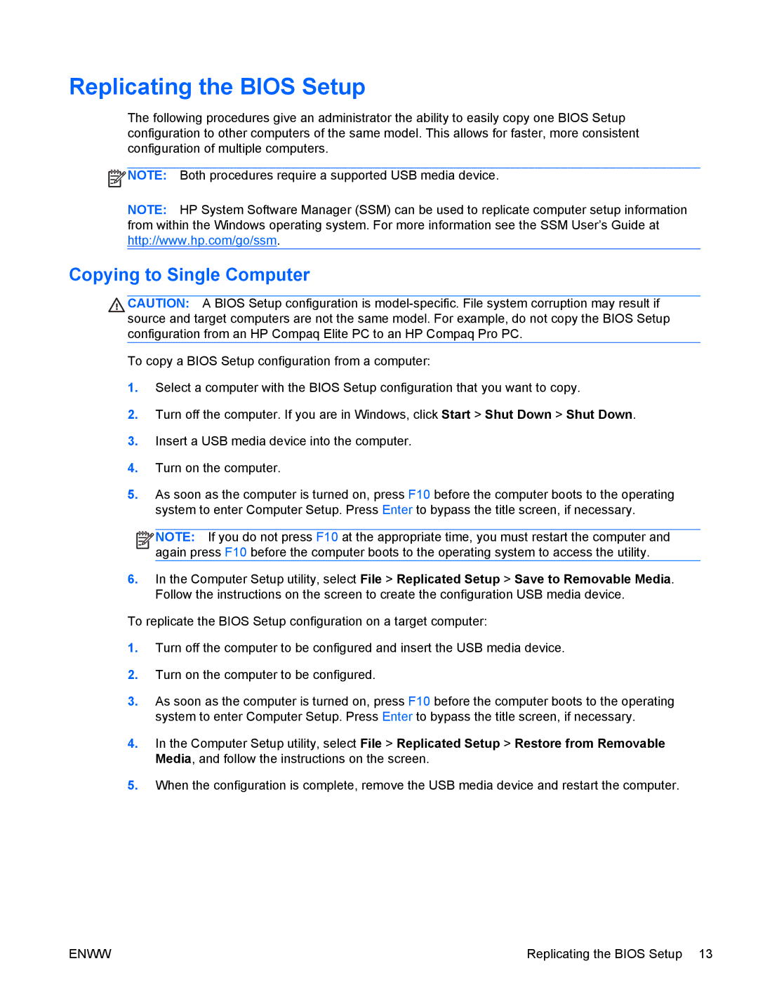 HP 6200 Pro manual Replicating the Bios Setup, Copying to Single Computer 