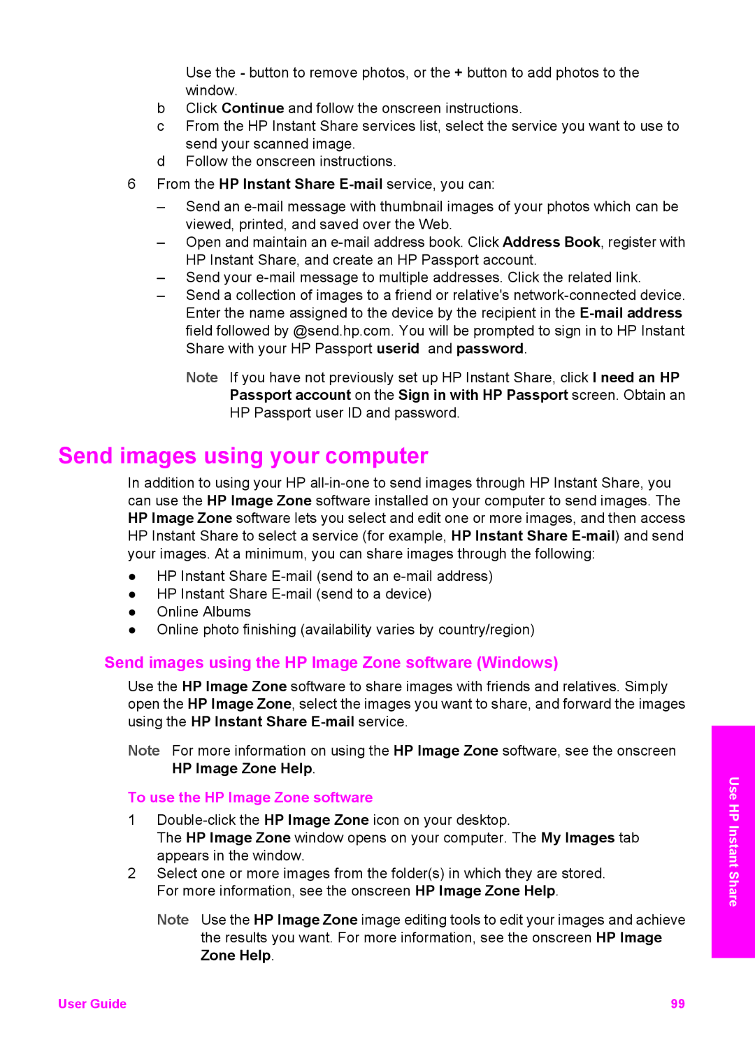 HP 6200 manual Send images using your computer, Send images using the HP Image Zone software Windows 