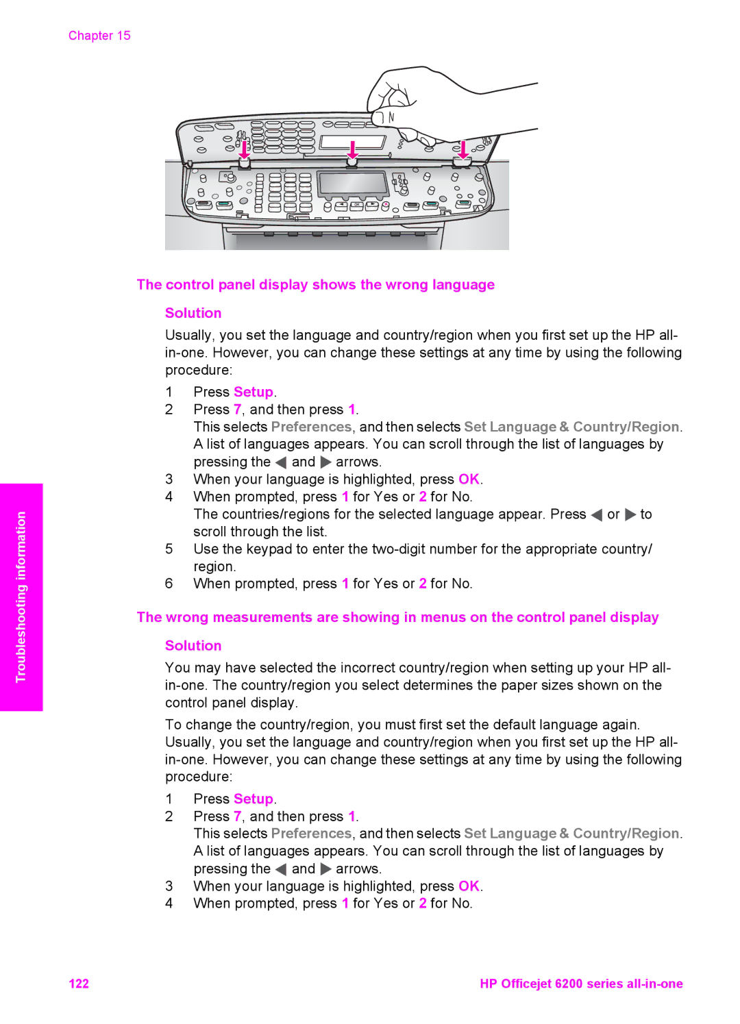 HP 6200 manual Control panel display shows the wrong language Solution 