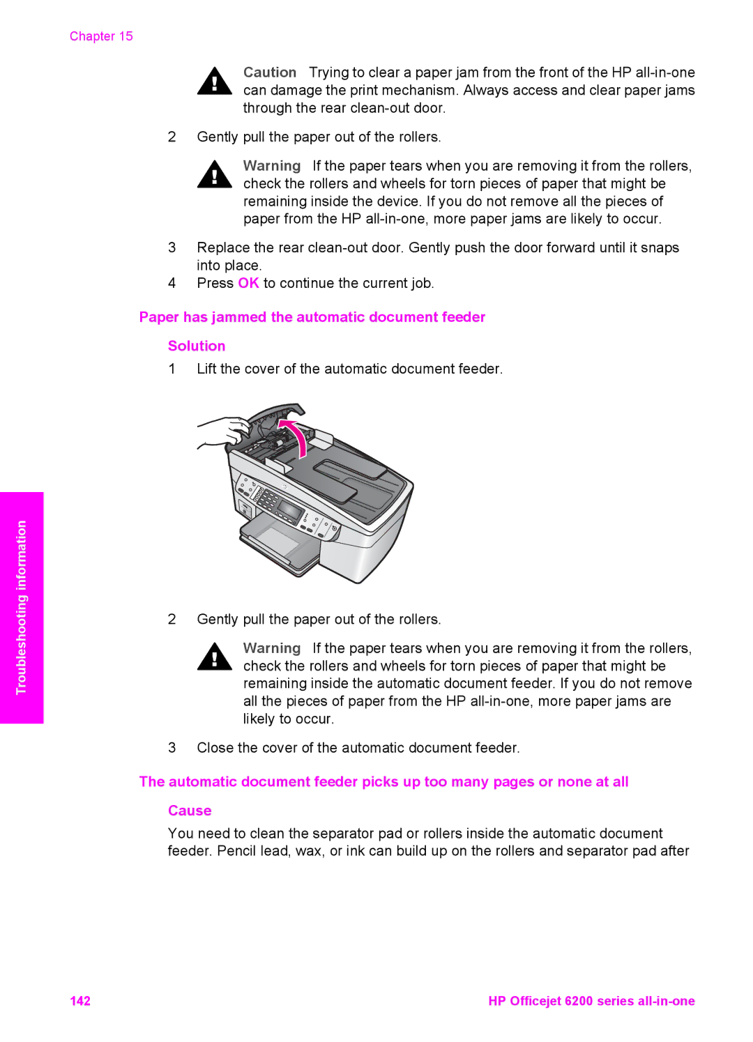 HP 6200 manual Paper has jammed the automatic document feeder Solution 