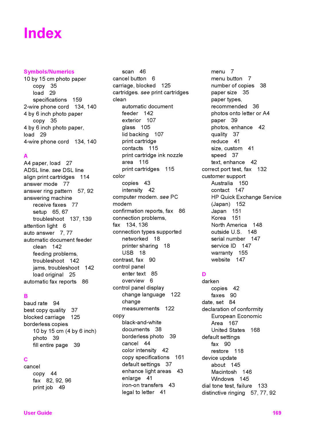 HP 6200 manual Index, Symbols/Numerics 