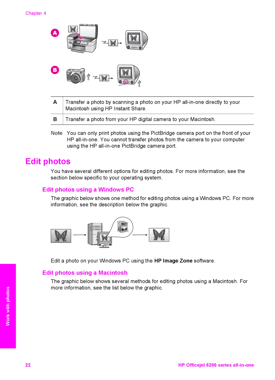 HP 6200 manual Edit photos using a Windows PC, Edit photos using a Macintosh 