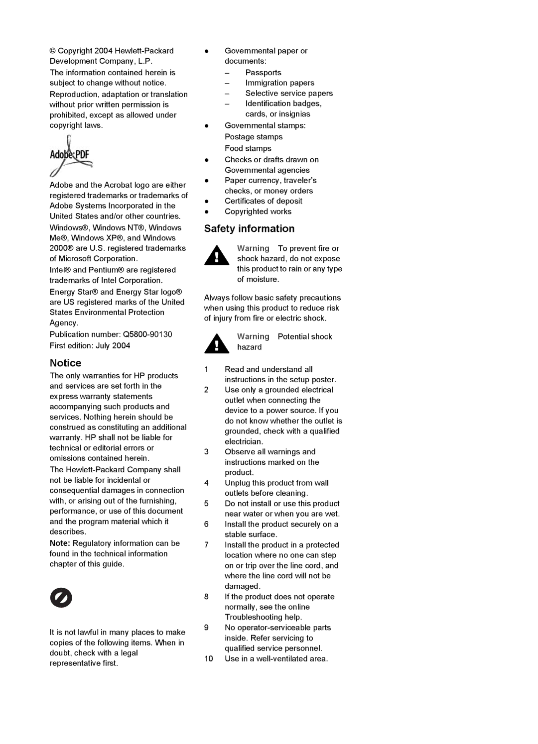 HP 6200 manual Safety information 