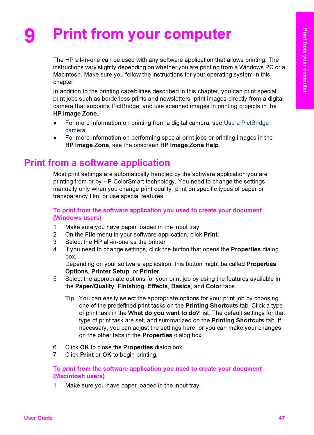 HP 6200 manual Print from your computer, Print from a software application 