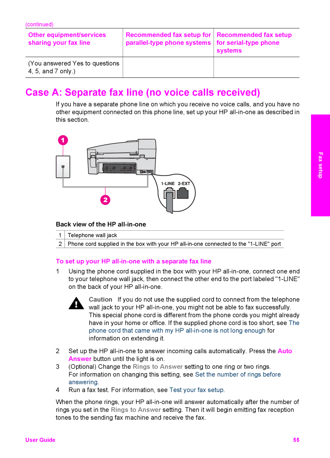 HP 6200 manual Case a Separate fax line no voice calls received, To set up your HP all-in-one with a separate fax line 