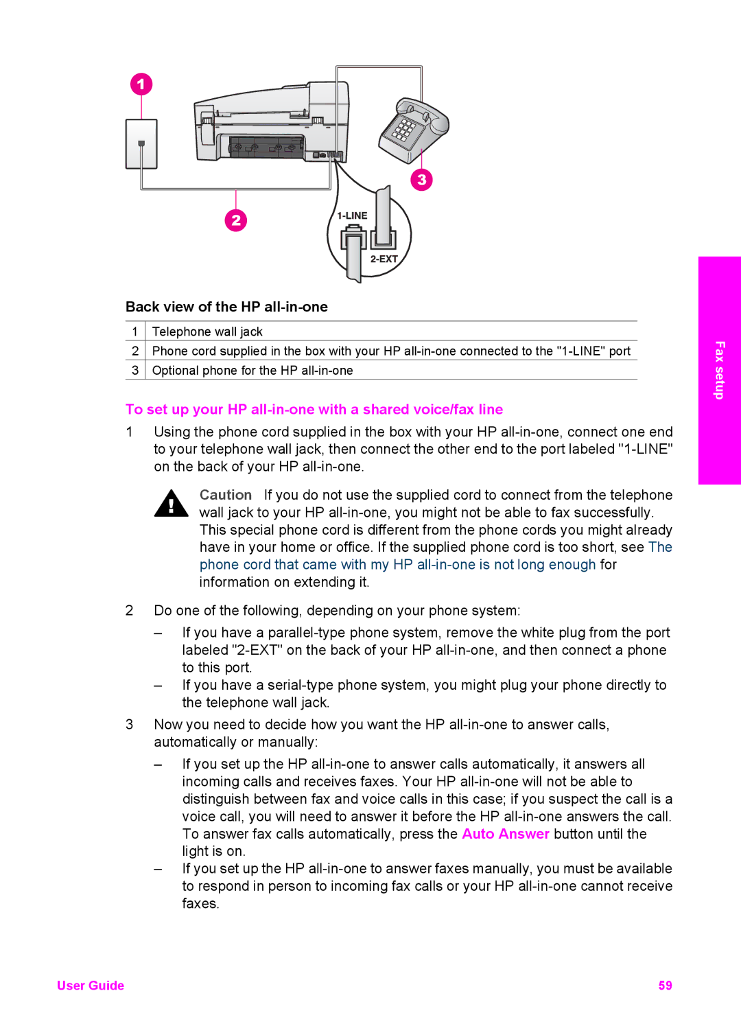 HP 6200 manual To set up your HP all-in-one with a shared voice/fax line 