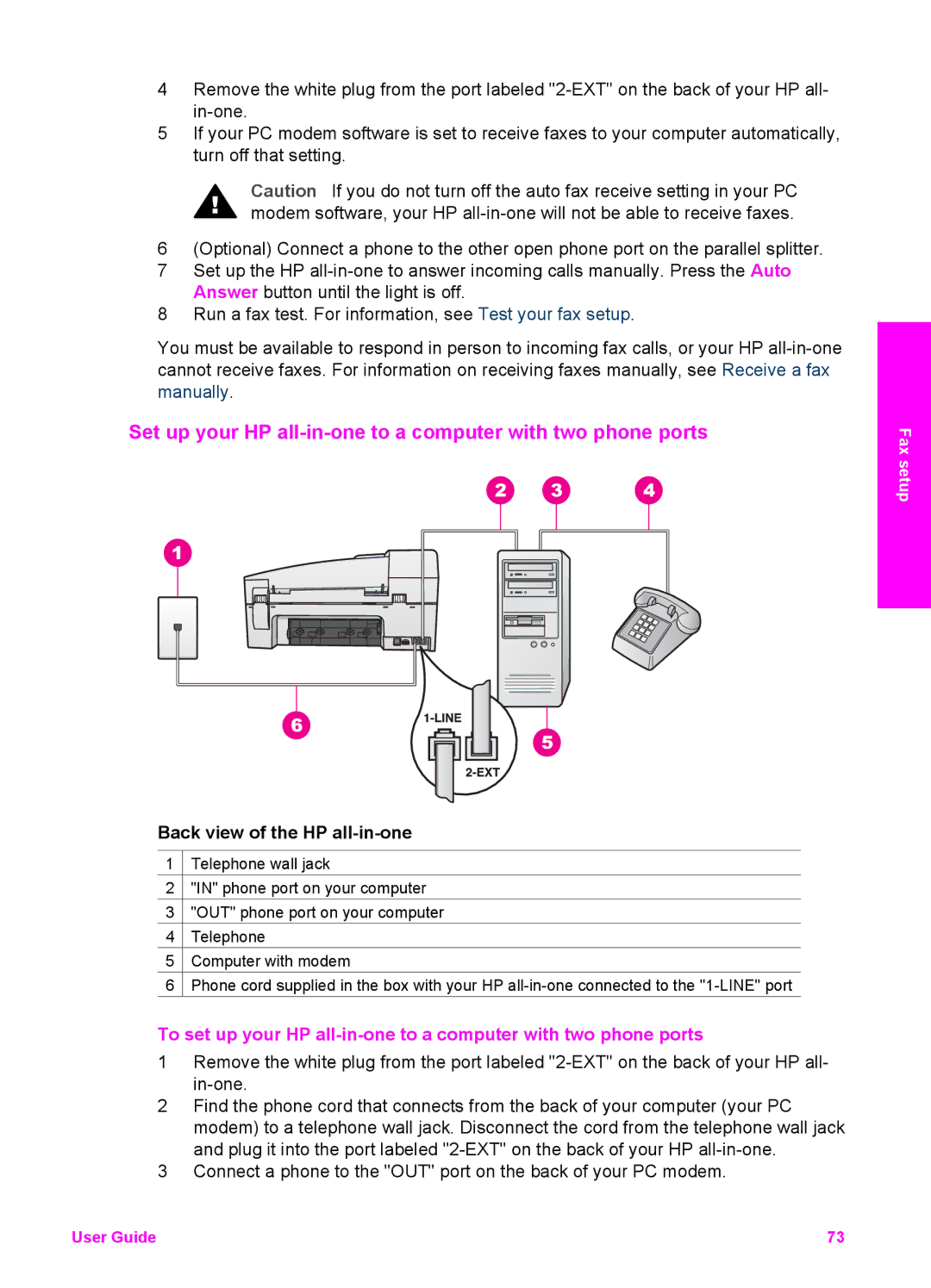 HP 6200 manual Set up your HP all-in-one to a computer with two phone ports 