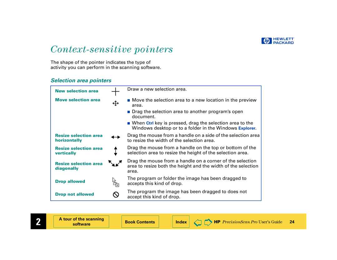 HP 6200C manual Context-sensitive pointers, Selection area pointers 