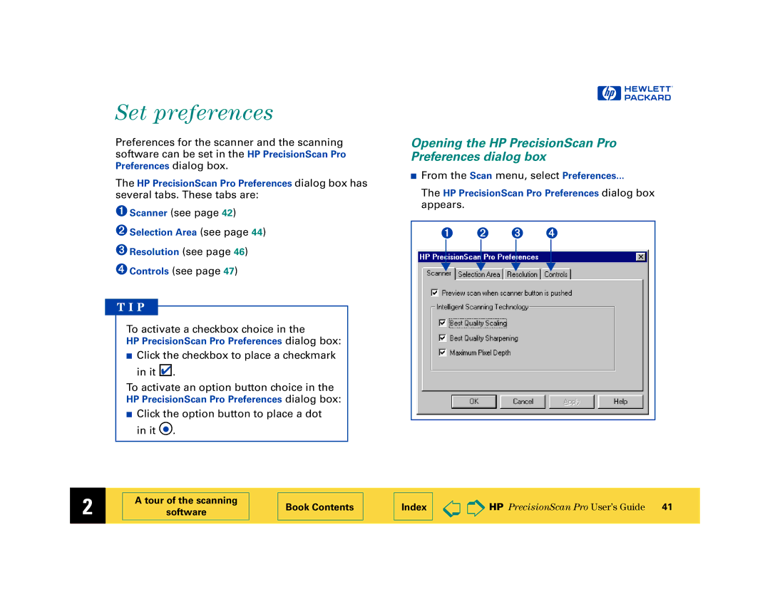 HP 6200C manual Set preferences, Opening the HP PrecisionScan Pro Preferences dialog box 