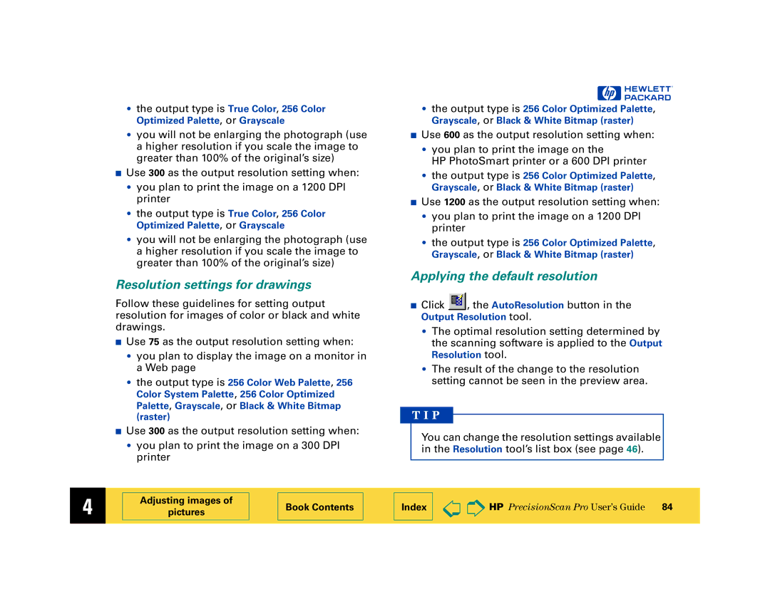 HP 6200C manual Resolution settings for drawings, Applying the default resolution 