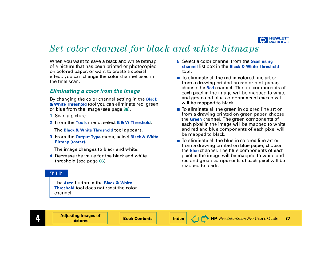 HP 6200C manual Set color channel for black and white bitmaps, Eliminating a color from the image 