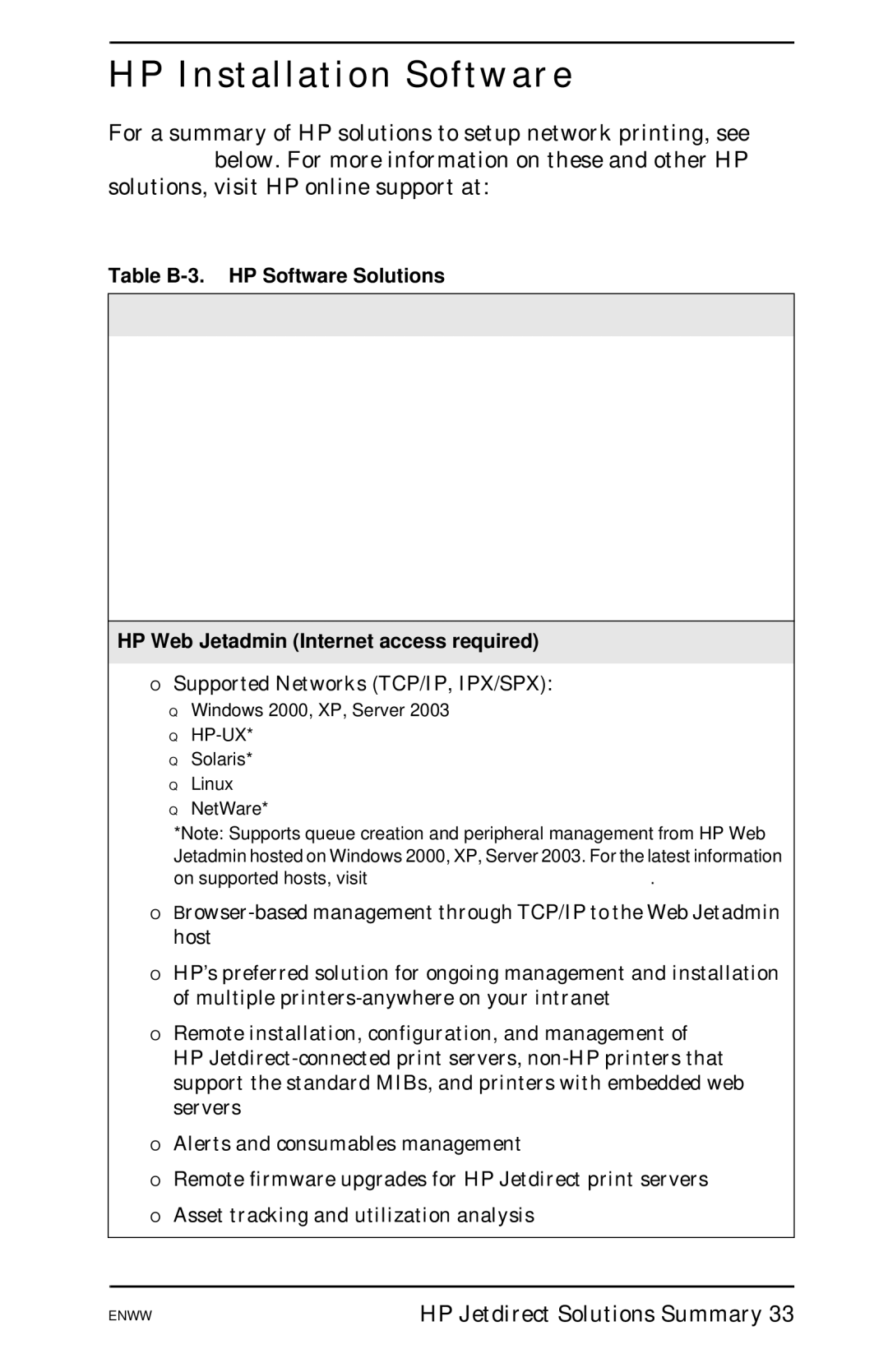 HP 620n Fast Ethernet Print Server manual HP Installation Software 