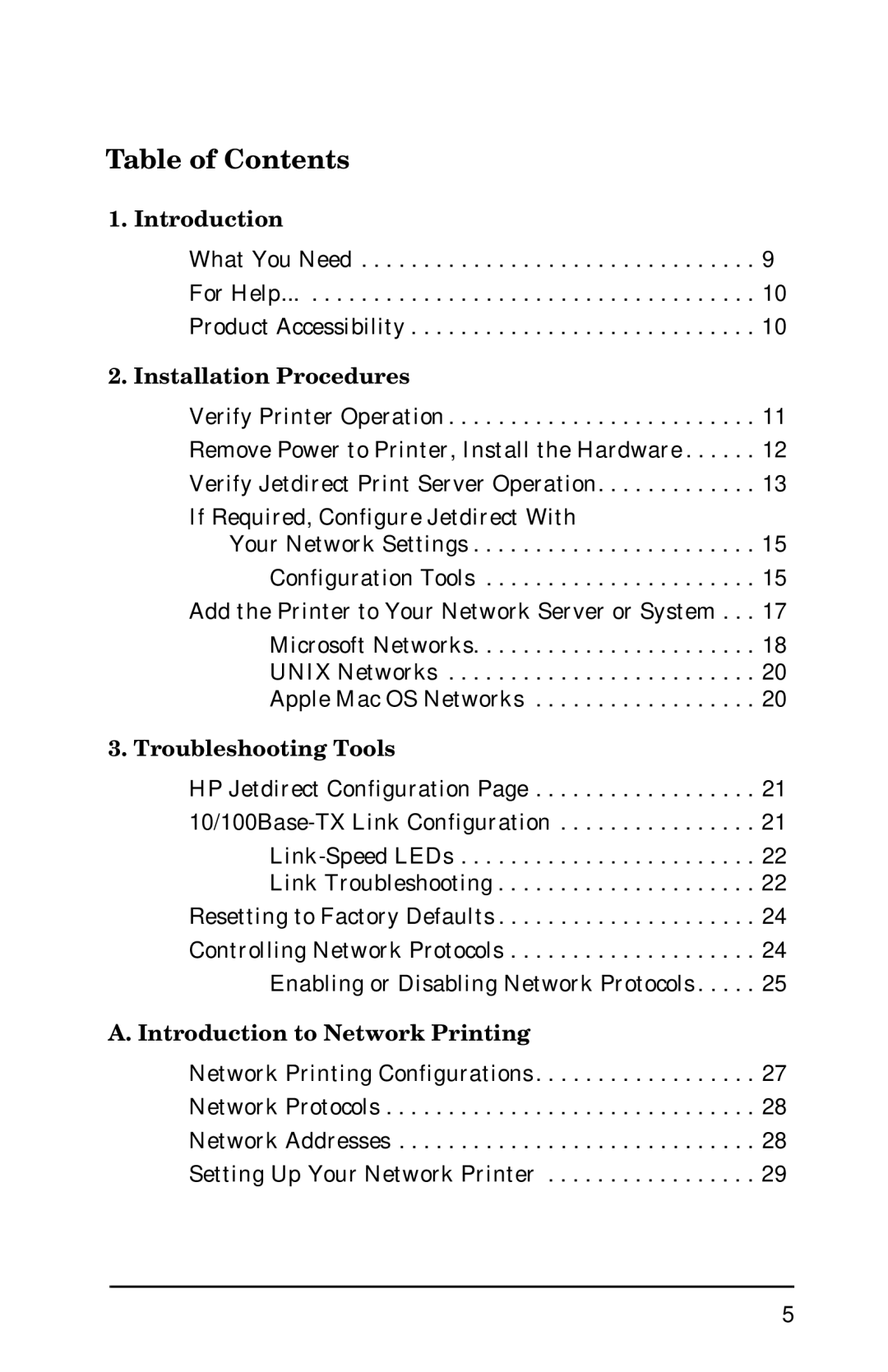 HP 620n Fast Ethernet Print Server manual Table of Contents 