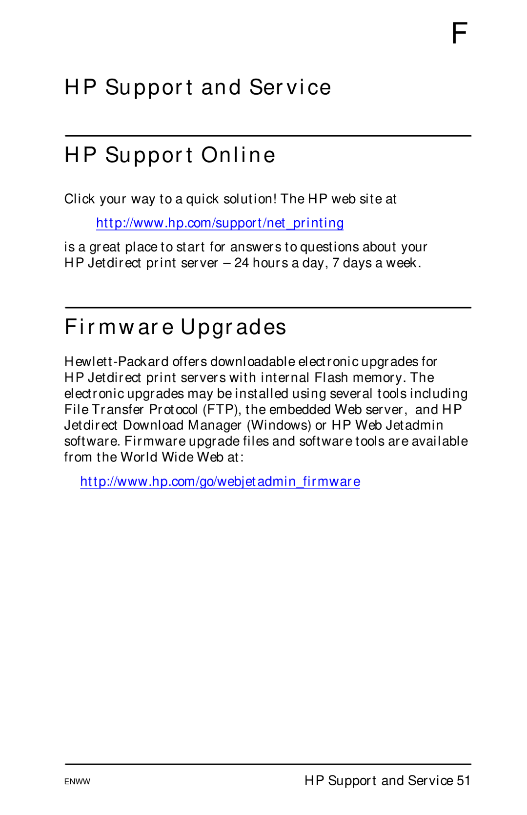 HP 620n Fast Ethernet Print Server manual HP Support and Service HP Support Online, Firmware Upgrades 