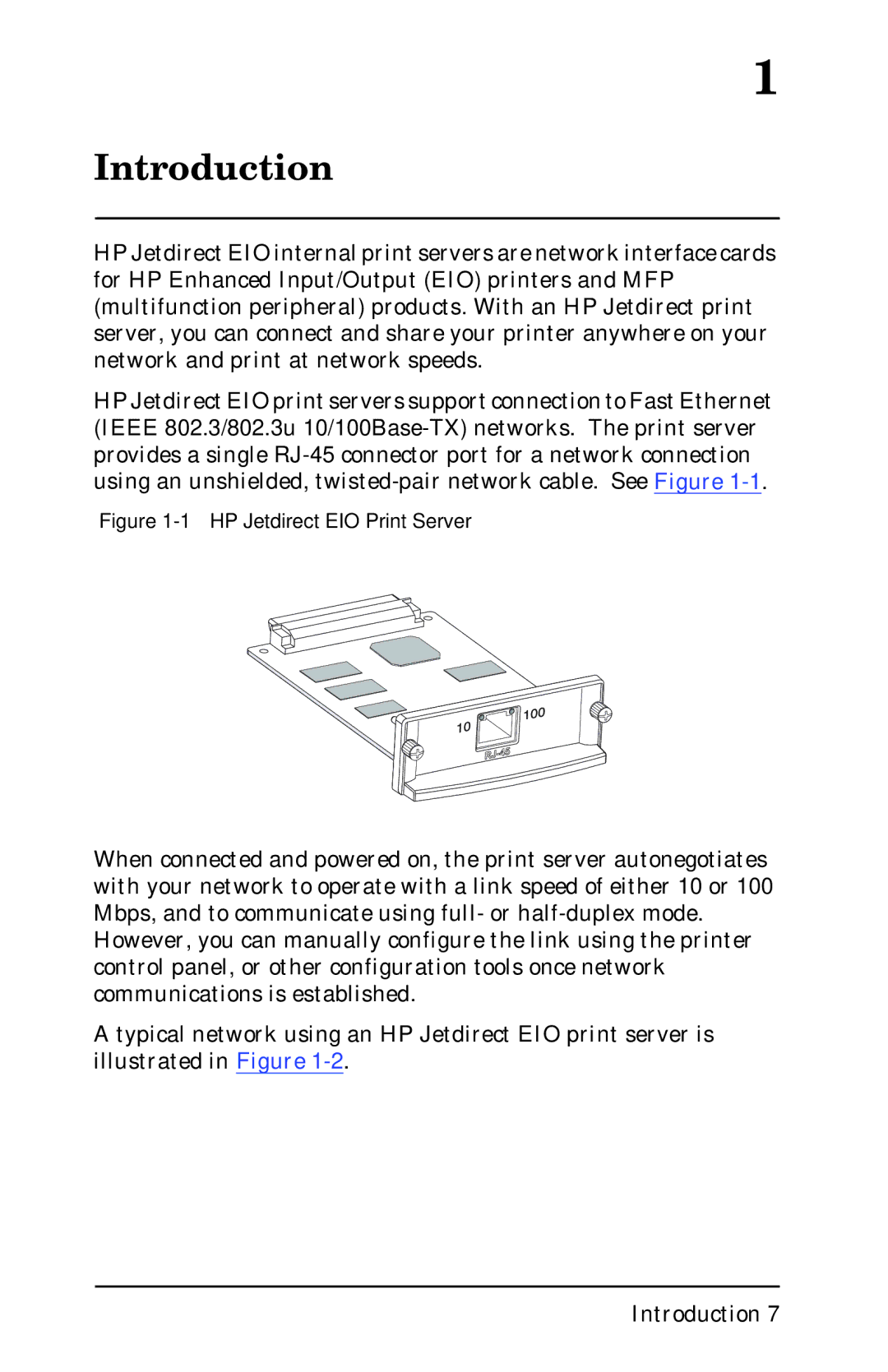 HP 620n Fast Ethernet Print Server manual Introduction, HP Jetdirect EIO Print Server 