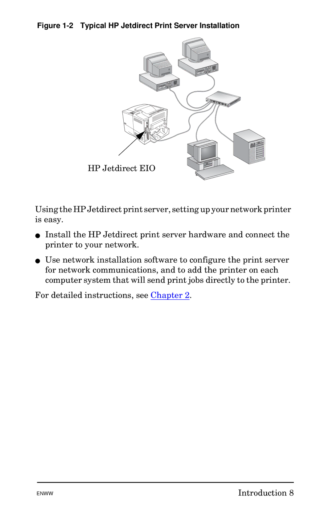 HP 620n Fast Ethernet Print Server manual Typical HP Jetdirect Print Server Installation 