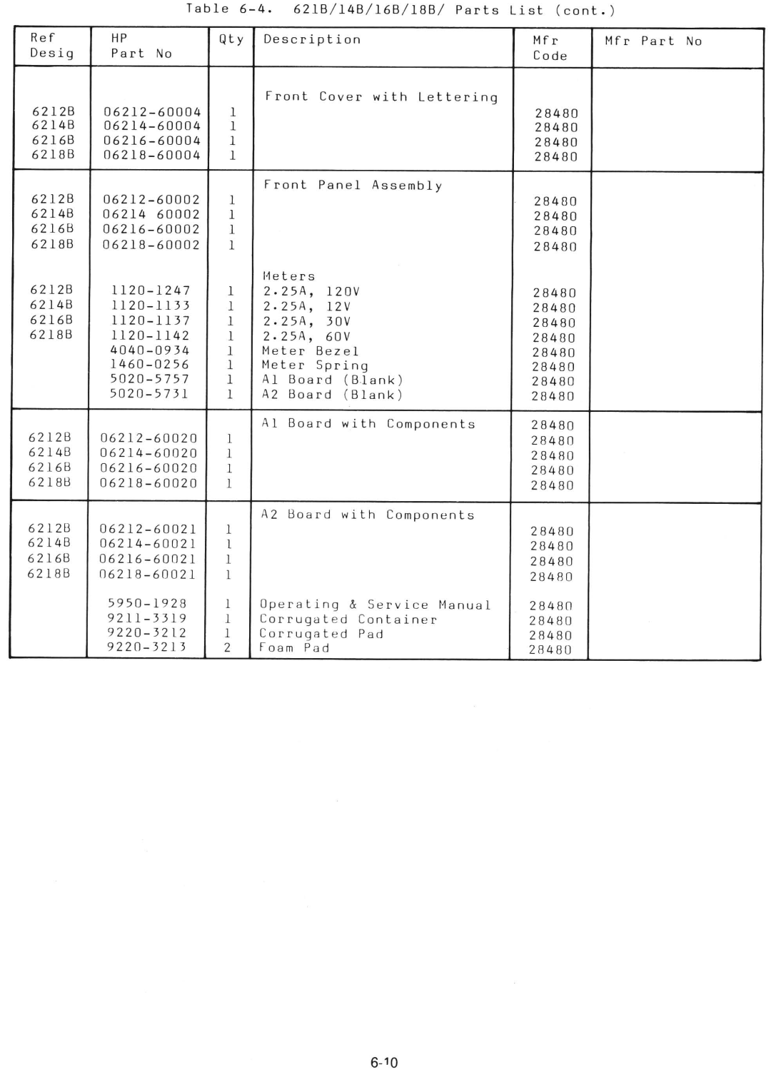 HP 6216B, 6214B, 6218B manual 